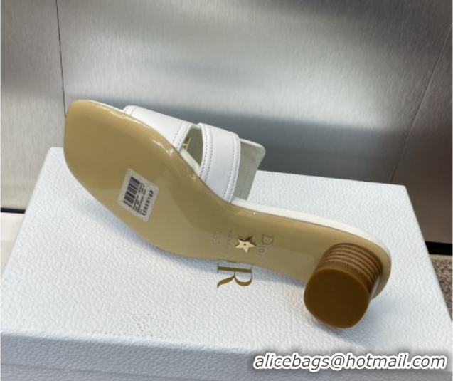 Charming Dior 30 Montaigne Heel Slides Sandal 4.5cm in Calfskin Leather White DR082205 0822095