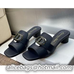 Best Quality Dior 30 Montaigne Heel Slides Sandal 4.5cm in Calfskin Leather Deep Blue 0822096