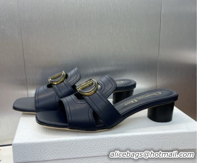 Best Quality Dior 30 Montaigne Heel Slides Sandal 4.5cm in Calfskin Leather Deep Blue 0822096