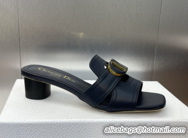 Best Quality Dior 30 Montaigne Heel Slides Sandal 4.5cm in Calfskin Leather Deep Blue 0822096