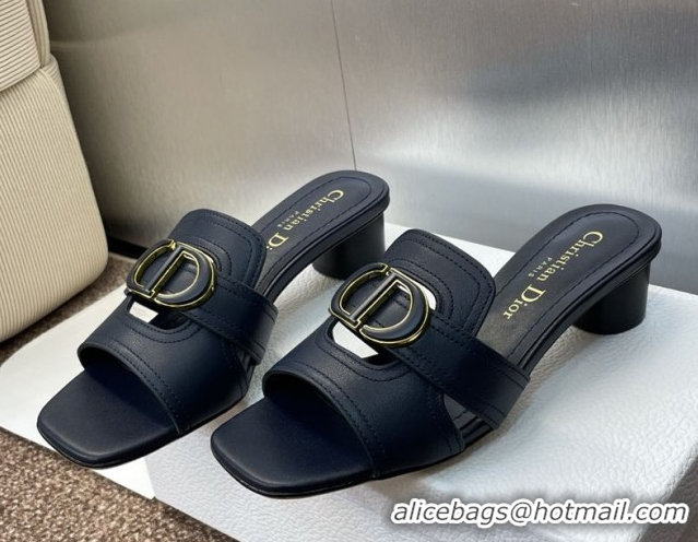 Best Quality Dior 30 Montaigne Heel Slides Sandal 4.5cm in Calfskin Leather Deep Blue 0822096