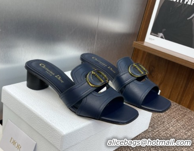 Best Quality Dior 30 Montaigne Heel Slides Sandal 4.5cm in Calfskin Leather Deep Blue 0822096
