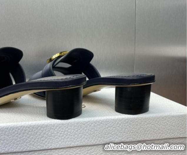 Best Quality Dior 30 Montaigne Heel Slides Sandal 4.5cm in Calfskin Leather Deep Blue 0822096