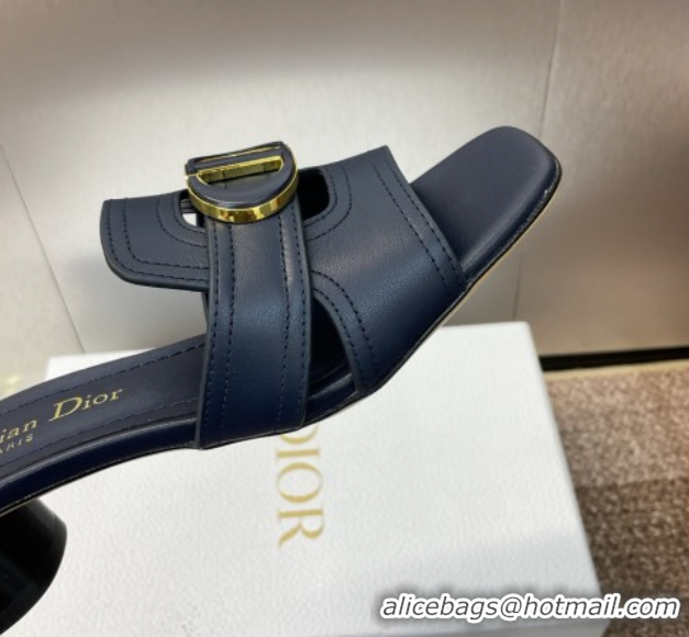 Best Quality Dior 30 Montaigne Heel Slides Sandal 4.5cm in Calfskin Leather Deep Blue 0822096