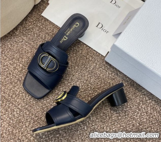 Best Quality Dior 30 Montaigne Heel Slides Sandal 4.5cm in Calfskin Leather Deep Blue 0822096