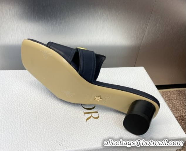 Best Quality Dior 30 Montaigne Heel Slides Sandal 4.5cm in Calfskin Leather Deep Blue 0822096