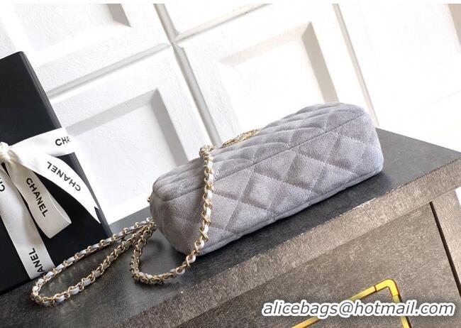 Promotional Chanel Suede Zipped Phone Holder with Chain and Strass CH101102 Grey 2025