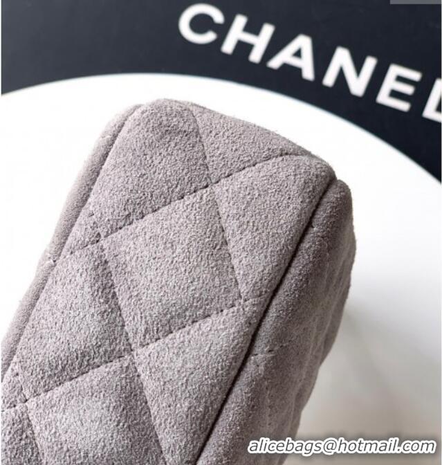 Promotional Chanel Suede Zipped Phone Holder with Chain and Strass CH101102 Grey 2025