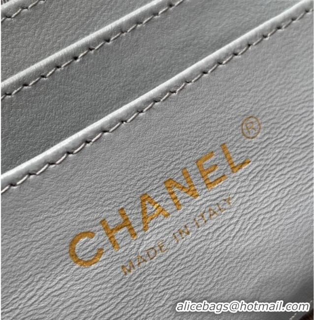 Promotional Chanel Suede Zipped Phone Holder with Chain and Strass CH101102 Grey 2025