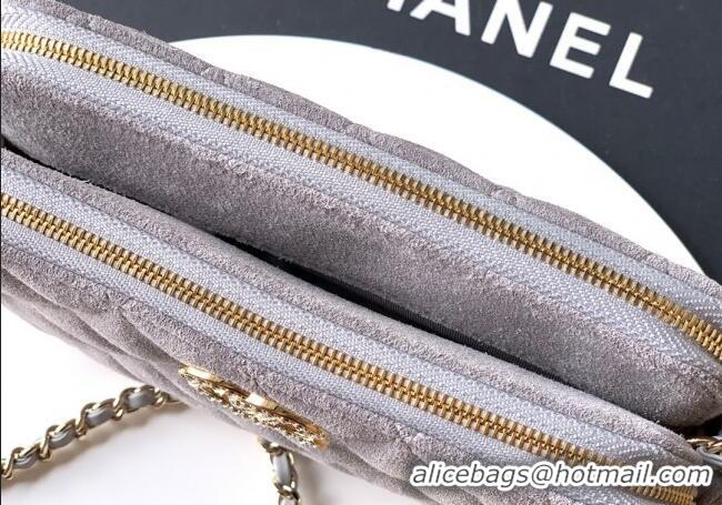 Promotional Chanel Suede Zipped Phone Holder with Chain and Strass CH101102 Grey 2025