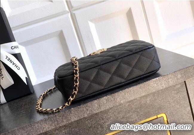 Good Quality Chanel Grained Calfskin Zipped Phone Holder with Chain and Strass CH101102 Black 2025