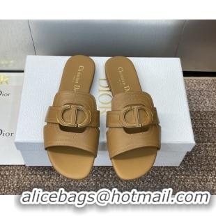 Perfect Dior 30 Montaigne Flat Slides Sandal in Calfskin Leather Light Brown DR082205 0822097