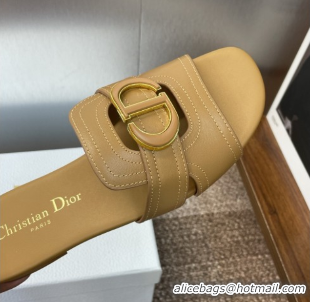 Perfect Dior 30 Montaigne Flat Slides Sandal in Calfskin Leather Light Brown DR082205 0822097