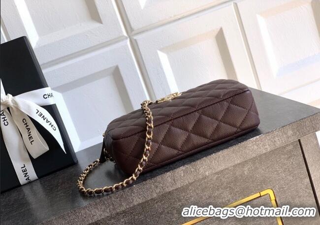 Luxury Discount Chanel Grained Calfskin Zipped Phone Holder with Chain and Strass CH101102 Coffee Brown 2025
