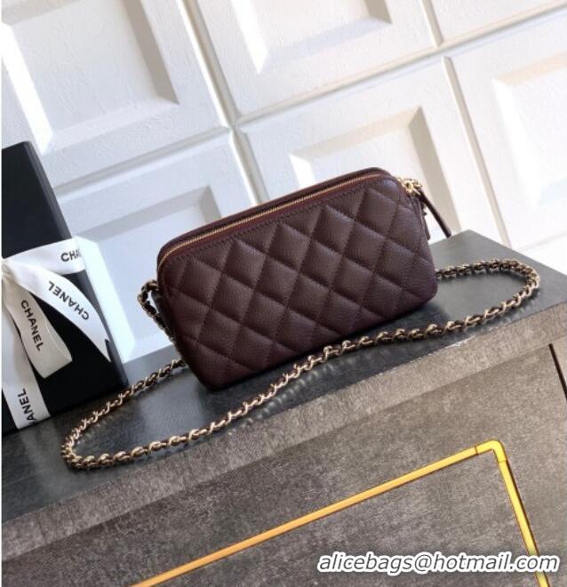 Luxury Discount Chanel Grained Calfskin Zipped Phone Holder with Chain and Strass CH101102 Coffee Brown 2025