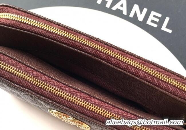 Luxury Discount Chanel Grained Calfskin Zipped Phone Holder with Chain and Strass CH101102 Coffee Brown 2025