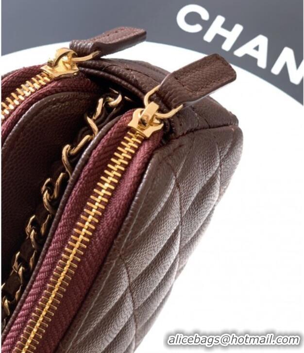 Luxury Discount Chanel Grained Calfskin Zipped Phone Holder with Chain and Strass CH101102 Coffee Brown 2025