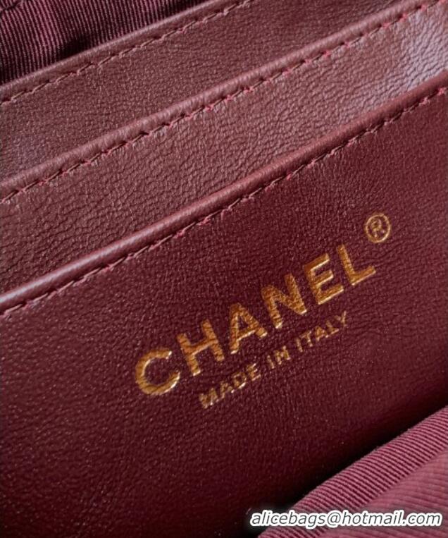 Luxury Discount Chanel Grained Calfskin Zipped Phone Holder with Chain and Strass CH101102 Coffee Brown 2025
