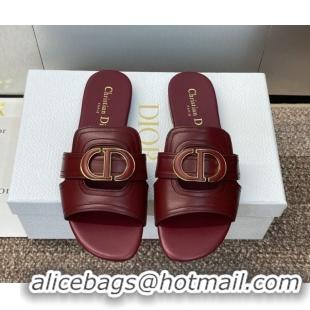 Super Quality Dior 30 Montaigne Flat Slides Sandal in Calfskin Leather Burgundy DR082205 0822098