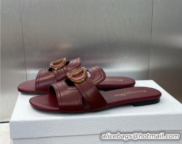 Super Quality Dior 30 Montaigne Flat Slides Sandal in Calfskin Leather Burgundy DR082205 0822098