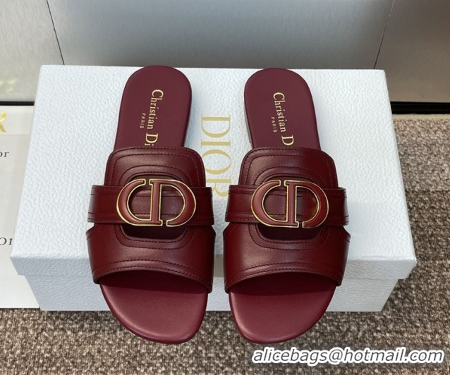 Super Quality Dior 30 Montaigne Flat Slides Sandal in Calfskin Leather Burgundy DR082205 0822098