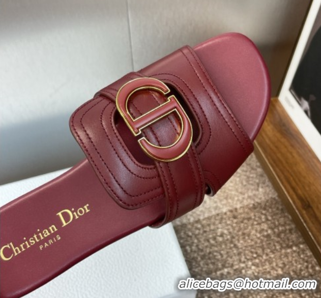 Super Quality Dior 30 Montaigne Flat Slides Sandal in Calfskin Leather Burgundy DR082205 0822098