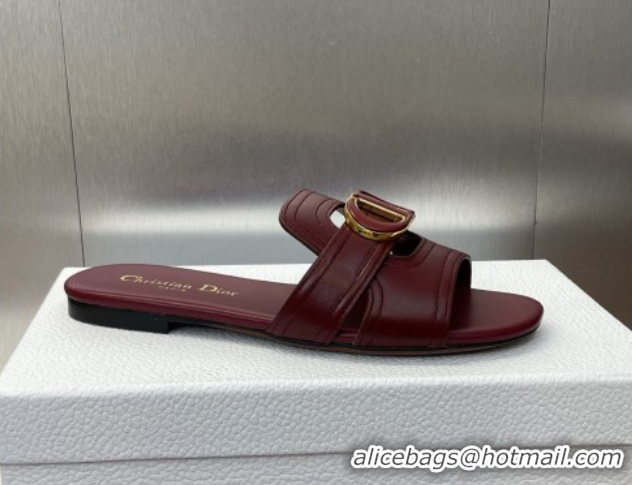 Super Quality Dior 30 Montaigne Flat Slides Sandal in Calfskin Leather Burgundy DR082205 0822098
