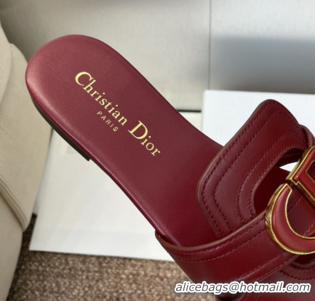 Super Quality Dior 30 Montaigne Flat Slides Sandal in Calfskin Leather Burgundy DR082205 0822098