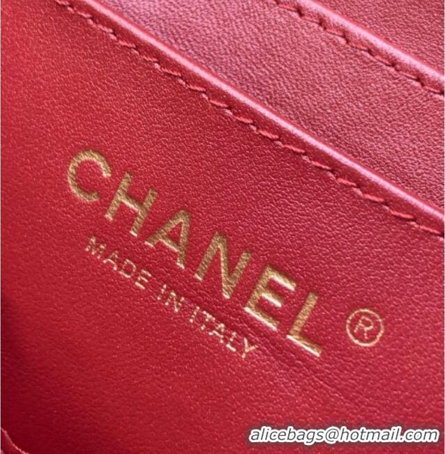Low Cost Chanel Grained Calfskin Zipped Phone Holder with Chain and Strass CH101102 Burgundy 2025