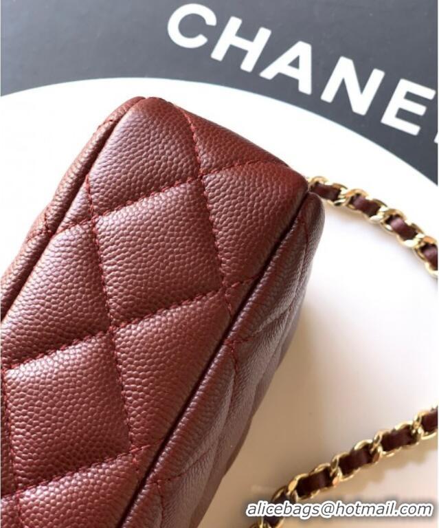 Low Cost Chanel Grained Calfskin Zipped Phone Holder with Chain and Strass CH101102 Burgundy 2025