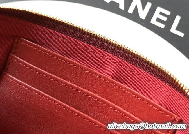 Low Cost Chanel Grained Calfskin Zipped Phone Holder with Chain and Strass CH101102 Burgundy 2025