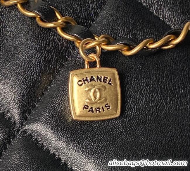 Good Quality Chanel Shiny Lambskin Shopping Bag with Pockets AS5740 Black 2025