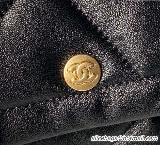 Good Quality Chanel Shiny Lambskin Shopping Bag with Pockets AS5740 Black 2025