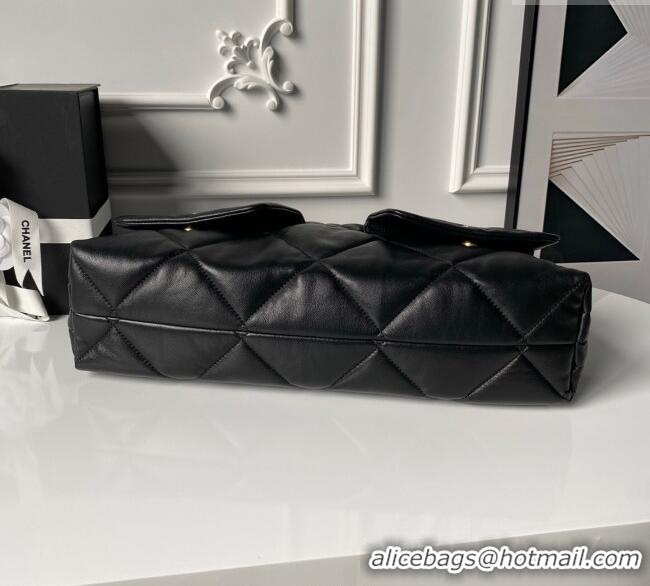 Good Quality Chanel Shiny Lambskin Shopping Bag with Pockets AS5740 Black 2025
