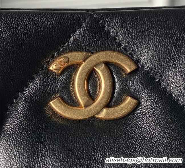 Good Quality Chanel Shiny Lambskin Shopping Bag with Pockets AS5740 Black 2025