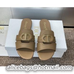 Good Taste Dior 30 Montaigne Flat Slides Sandal in Calfskin Leather Beige DR082205 822099