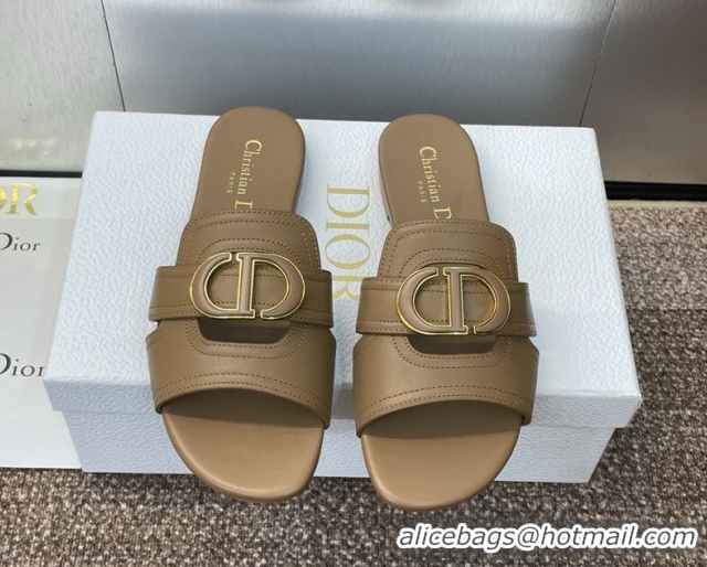 Good Taste Dior 30 Montaigne Flat Slides Sandal in Calfskin Leather Beige DR082205 822099