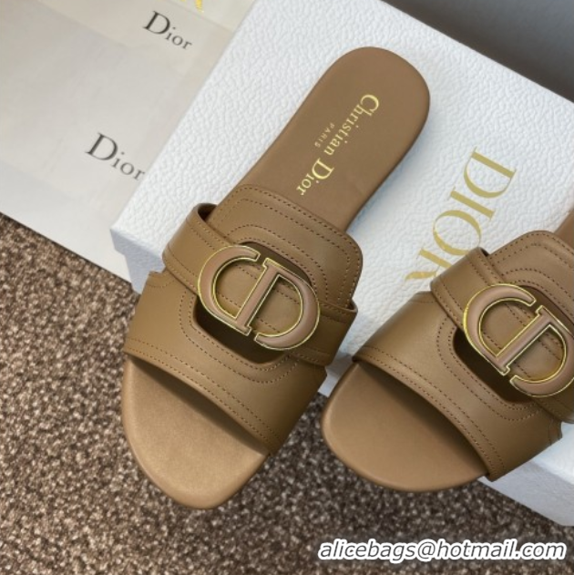Good Taste Dior 30 Montaigne Flat Slides Sandal in Calfskin Leather Beige DR082205 822099