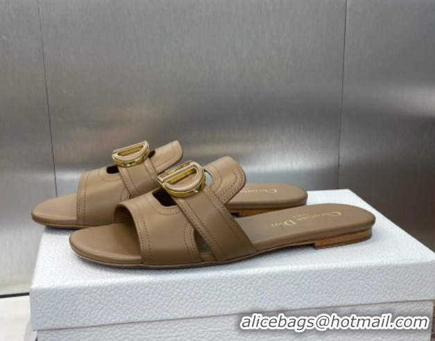 Good Taste Dior 30 Montaigne Flat Slides Sandal in Calfskin Leather Beige DR082205 822099