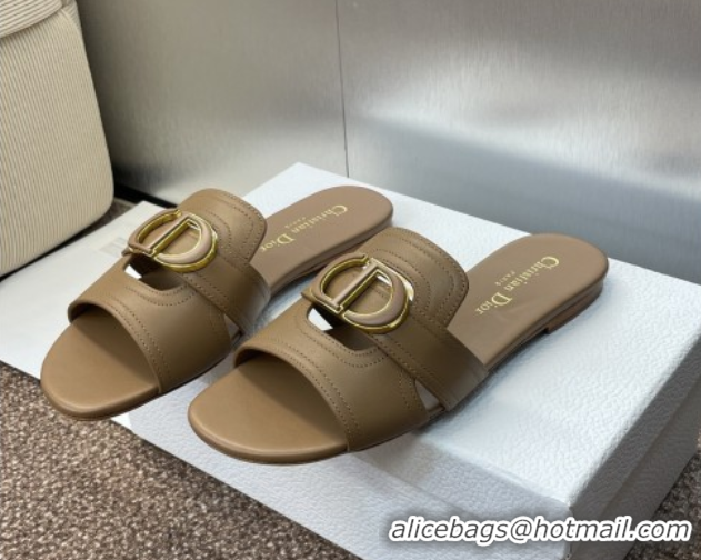 Good Taste Dior 30 Montaigne Flat Slides Sandal in Calfskin Leather Beige DR082205 822099