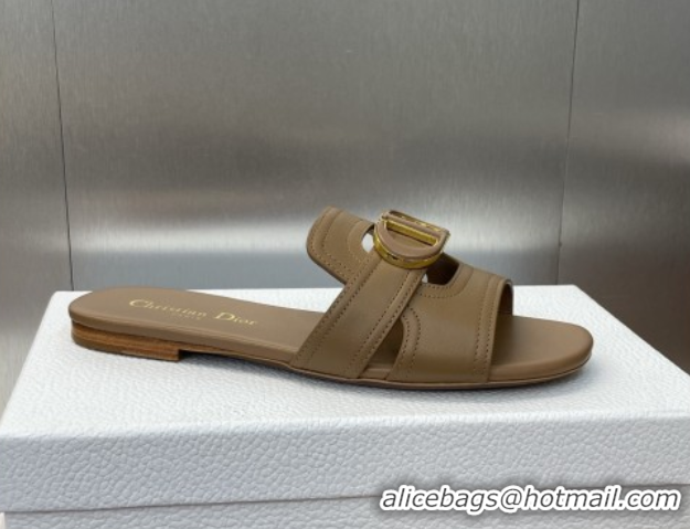 Good Taste Dior 30 Montaigne Flat Slides Sandal in Calfskin Leather Beige DR082205 822099