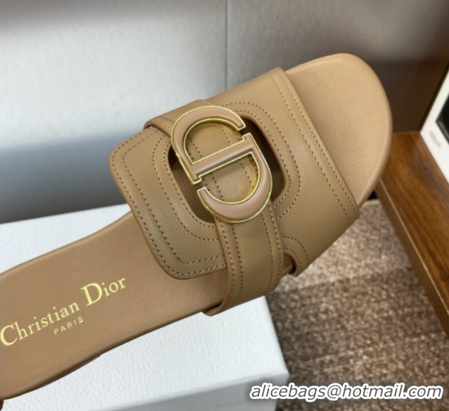 Good Taste Dior 30 Montaigne Flat Slides Sandal in Calfskin Leather Beige DR082205 822099