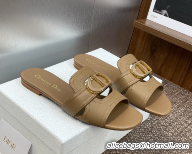 Good Taste Dior 30 Montaigne Flat Slides Sandal in Calfskin Leather Beige DR082205 822099
