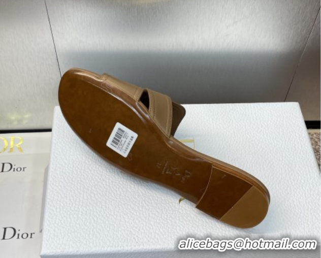 Good Taste Dior 30 Montaigne Flat Slides Sandal in Calfskin Leather Beige DR082205 822099