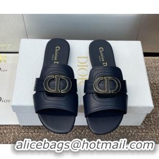 Unique Style Dior 30 Montaigne Flat Slides Sandal in Calfskin Leather Deep Blue DR082205 0822100
