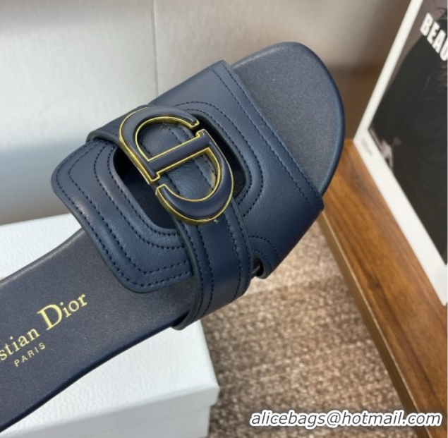 Unique Style Dior 30 Montaigne Flat Slides Sandal in Calfskin Leather Deep Blue DR082205 0822100