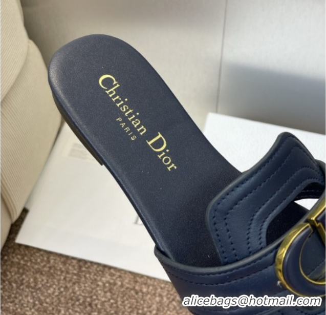 Unique Style Dior 30 Montaigne Flat Slides Sandal in Calfskin Leather Deep Blue DR082205 0822100