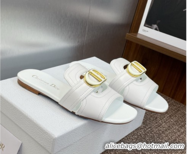 Purchase Dior 30 Montaigne Flat Slides Sandal in Calfskin Leather White DR082205 0822101