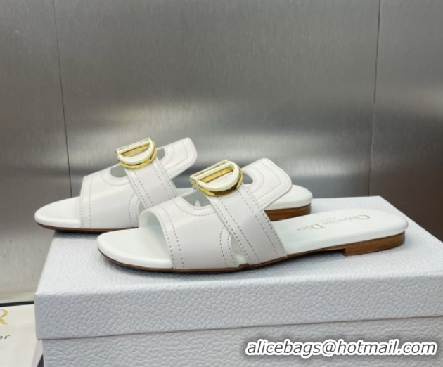 Purchase Dior 30 Montaigne Flat Slides Sandal in Calfskin Leather White DR082205 0822101