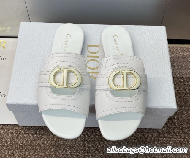 Purchase Dior 30 Montaigne Flat Slides Sandal in Calfskin Leather White DR082205 0822101
